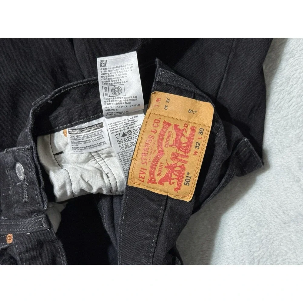 Levis 501 Jeans Mens 29x25 Black Straight Button Fly Mid Rise Dark Wash Denim